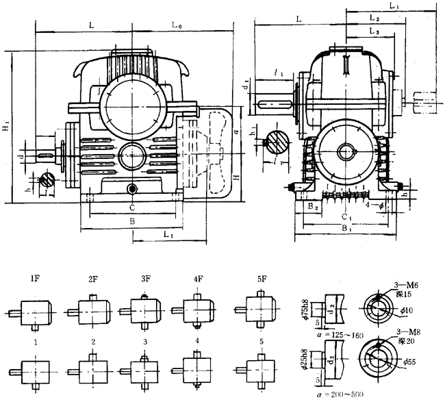 蝸輪減速器外形、安裝尺寸