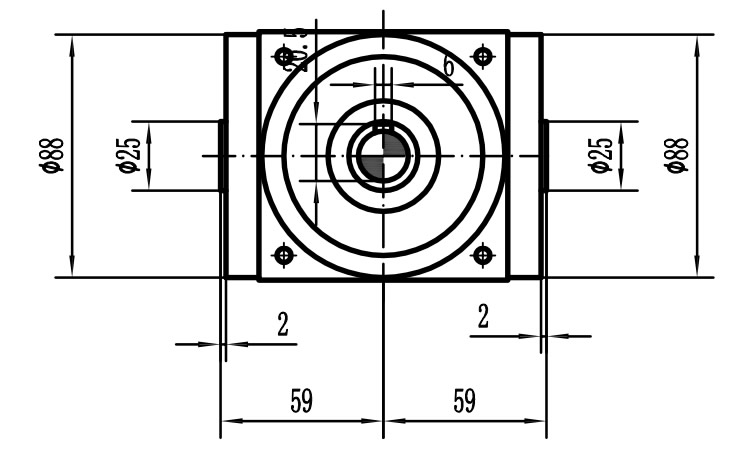 HDA09系列換向器：HDA09-2：1-E外形安裝尺寸圖1