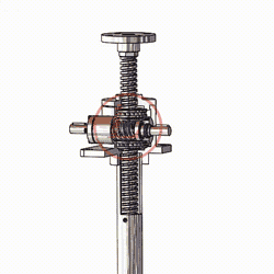 以右側蝸杆爲例，面對著蝸杆時，蝸杆順時針旋轉，絲杆下降；蝸杆逆時針旋轉，絲杆上升。